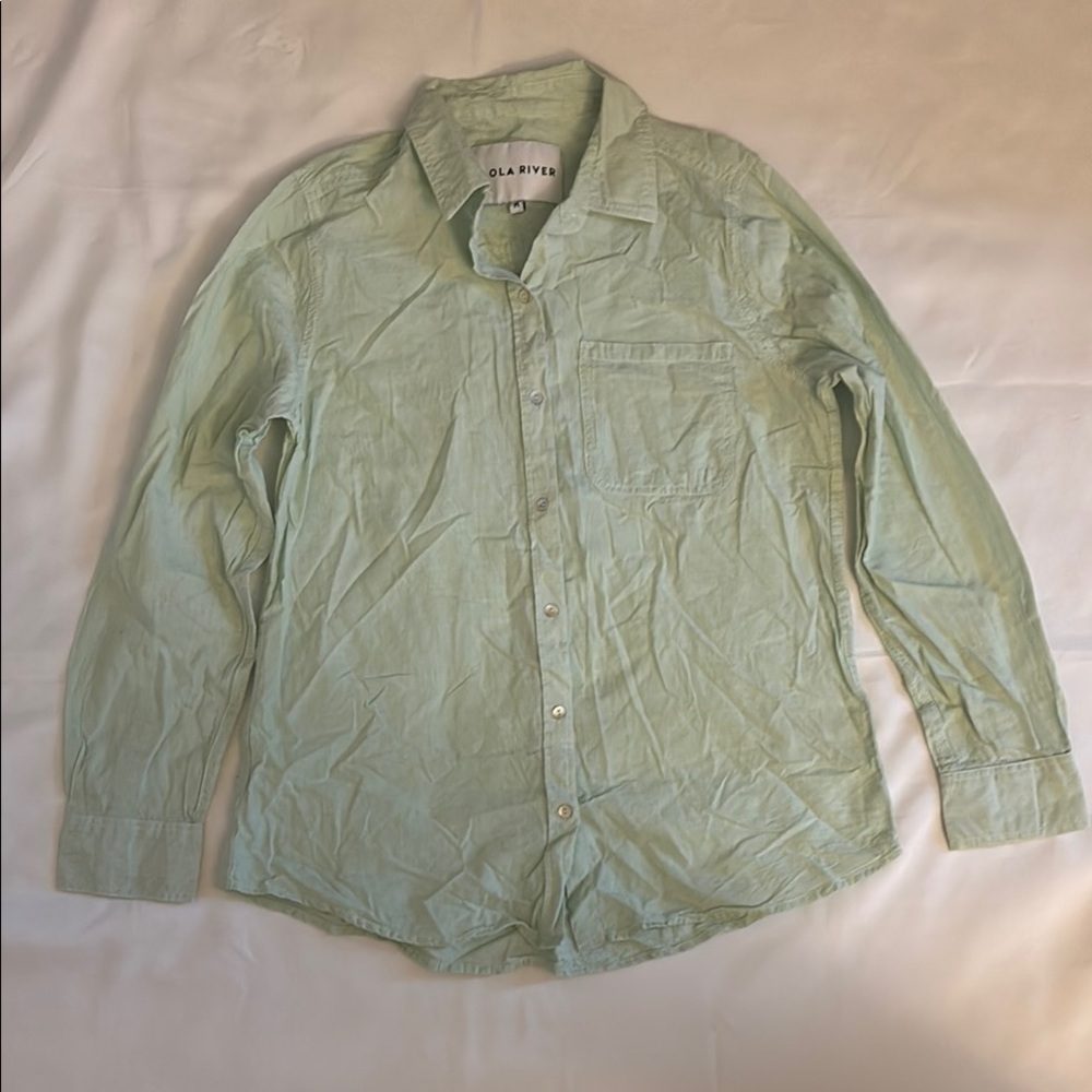 Lola River Button Down Long Sleeve Shirt Green Men Size Medium EUC